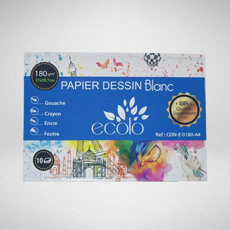 PAPIER DESSIN BLANC ECOLO A4 (1) PAPIER DESSIN BLANC ECOLO A4 180G – Image 1